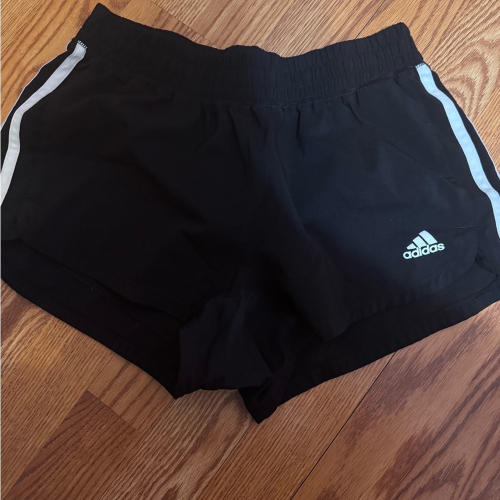 Adidas Women's Black Athletic Shorts with White Stripes